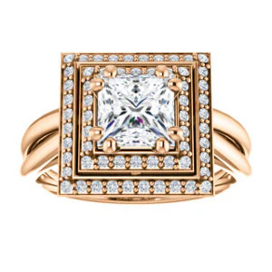 CZ Wedding Set, featuring The Brielle engagement ring (Customizable Princess Cut Cathedral Double-Halo with Curved Split-Band) - Image 11
