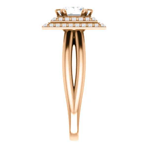 CZ Wedding Set, featuring The Brielle engagement ring (Customizable Princess Cut Cathedral Double-Halo with Curved Split-Band) - Image 12