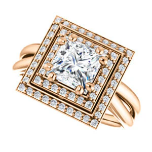 CZ Wedding Set, featuring The Brielle engagement ring (Customizable Princess Cut Cathedral Double-Halo with Curved Split-Band) - Image 13