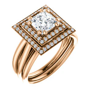 CZ Wedding Set, featuring The Brielle engagement ring (Customizable Princess Cut Cathedral Double-Halo with Curved Split-Band) - Image 4