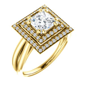 CZ Wedding Set, featuring The Brielle engagement ring (Customizable Princess Cut Cathedral Double-Halo with Curved Split-Band) - Image 6