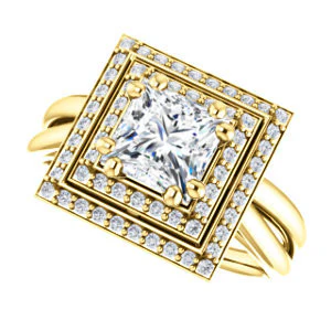 CZ Wedding Set, featuring The Brielle engagement ring (Customizable Princess Cut Cathedral Double-Halo with Curved Split-Band) - Image 9