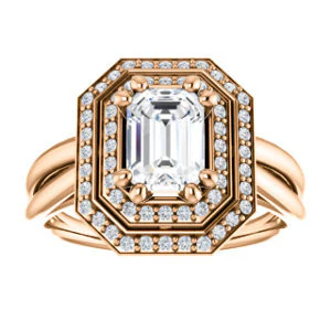 CZ Wedding Set, featuring The Brielle engagement ring (Customizable Radiant Cut Cathedral Double-Halo with Curved Split-Band) - Image 11