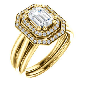 CZ Wedding Set, featuring The Brielle engagement ring (Customizable Radiant Cut Cathedral Double-Halo with Curved Split-Band) - Image 4