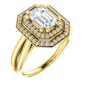 CZ Wedding Set, featuring The Brielle engagement ring (Customizable Radiant Cut Cathedral Double-Halo with Curved Split-Band) - Image 6