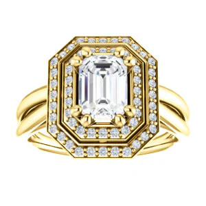 CZ Wedding Set, featuring The Brielle engagement ring (Customizable Radiant Cut Cathedral Double-Halo with Curved Split-Band) - Image 7