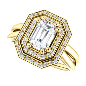 CZ Wedding Set, featuring The Brielle engagement ring (Customizable Radiant Cut Cathedral Double-Halo with Curved Split-Band) - Image 9