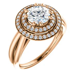 CZ Wedding Set, featuring The Brielle engagement ring (Customizable Round Cut Cathedral Double-Halo with Curved Split-Band) - Image 10