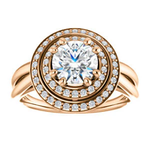 CZ Wedding Set, featuring The Brielle engagement ring (Customizable Round Cut Cathedral Double-Halo with Curved Split-Band) - Image 11
