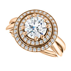 CZ Wedding Set, featuring The Brielle engagement ring (Customizable Round Cut Cathedral Double-Halo with Curved Split-Band) - Image 13