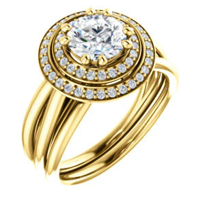CZ Wedding Set, featuring The Brielle engagement ring (Customizable Round Cut Cathedral Double-Halo with Curved Split-Band) - Image 2