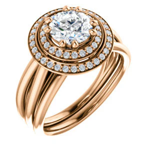 CZ Wedding Set, featuring The Brielle engagement ring (Customizable Round Cut Cathedral Double-Halo with Curved Split-Band) - Image 4