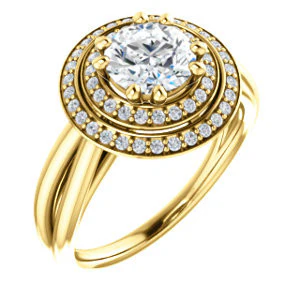 CZ Wedding Set, featuring The Brielle engagement ring (Customizable Round Cut Cathedral Double-Halo with Curved Split-Band) - Image 6