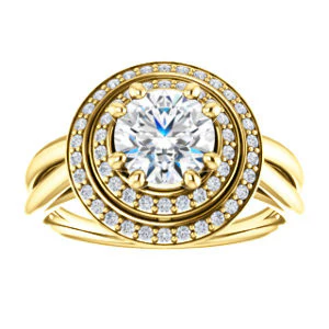 CZ Wedding Set, featuring The Brielle engagement ring (Customizable Round Cut Cathedral Double-Halo with Curved Split-Band) - Image 7