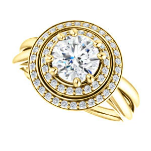 CZ Wedding Set, featuring The Brielle engagement ring (Customizable Round Cut Cathedral Double-Halo with Curved Split-Band) - Image 9