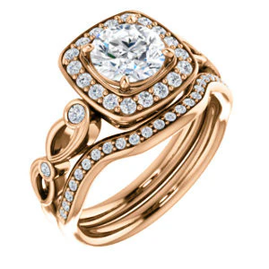 CZ Wedding Set, featuring The Madison engagement ring (Customizable Round Cut Design with Halo and Bezel-Accented Infinity-inspired Split Band) - Image 13
