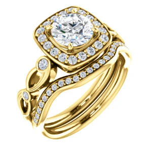 CZ Wedding Set, featuring The Madison engagement ring (Customizable Round Cut Design with Halo and Bezel-Accented Infinity-inspired Split Band) - Image 7