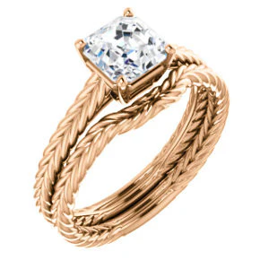 CZ Wedding Set, featuring The Florence engagement ring (Customizable Cathedral-set Asscher Cut Solitaire with Vintage Braided Metal Band) - Image 2