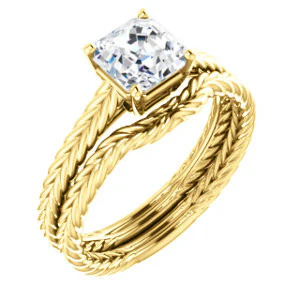 CZ Wedding Set, featuring The Florence engagement ring (Customizable Cathedral-set Asscher Cut Solitaire with Vintage Braided Metal Band) - Image 4