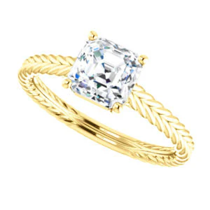 CZ Wedding Set, featuring The Florence engagement ring (Customizable Cathedral-set Asscher Cut Solitaire with Vintage Braided Metal Band) - Image 9