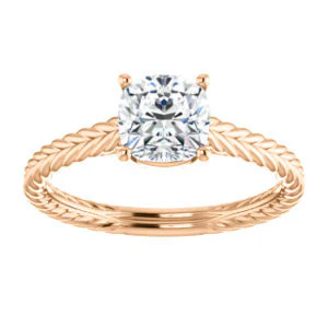 CZ Wedding Set, featuring The Florence engagement ring (Customizable Cathedral-set Cushion Cut Solitaire with Vintage Braided Metal Band) - Image 11