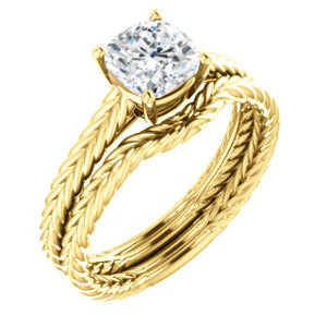 CZ Wedding Set, featuring The Florence engagement ring (Customizable Cathedral-set Cushion Cut Solitaire with Vintage Braided Metal Band) - Image 2