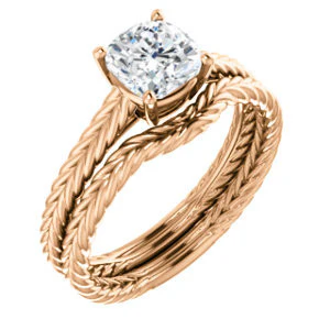 CZ Wedding Set, featuring The Florence engagement ring (Customizable Cathedral-set Cushion Cut Solitaire with Vintage Braided Metal Band) - Image 4