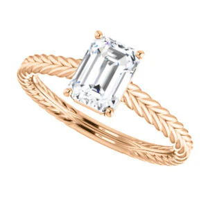 CZ Wedding Set, featuring The Florence engagement ring (Customizable Cathedral-set Emerald Cut Solitaire with Vintage Braided Metal Band) - Image 13