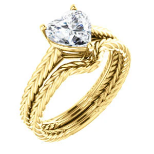 CZ Wedding Set, featuring The Florence engagement ring (Customizable Cathedral-set Heart Cut Solitaire with Vintage Braided Metal Band) - Image 2