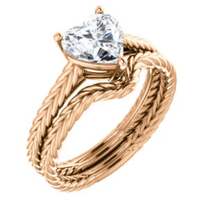 CZ Wedding Set, featuring The Florence engagement ring (Customizable Cathedral-set Heart Cut Solitaire with Vintage Braided Metal Band) - Image 4