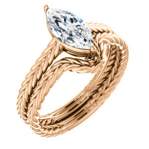 CZ Wedding Set, featuring The Florence engagement ring (Customizable Cathedral-set Marquise Cut Solitaire with Vintage Braided Metal Band) - Image 2