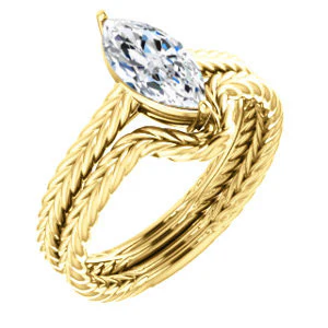 CZ Wedding Set, featuring The Florence engagement ring (Customizable Cathedral-set Marquise Cut Solitaire with Vintage Braided Metal Band) - Image 4
