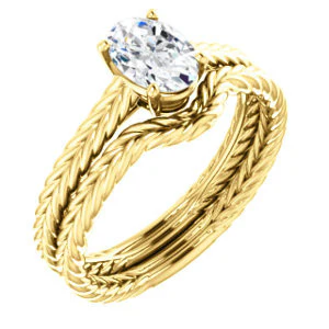 CZ Wedding Set, featuring The Florence engagement ring (Customizable Cathedral-set Oval Cut Solitaire with Vintage Braided Metal Band) - Image 2