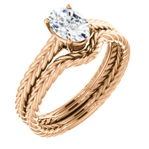 CZ Wedding Set, featuring The Florence engagement ring (Customizable Cathedral-set Oval Cut Solitaire with Vintage Braided Metal Band) - Image 4