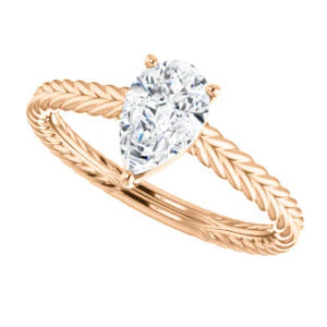 CZ Wedding Set, featuring The Florence engagement ring (Customizable Cathedral-set Pear Cut Solitaire with Vintage Braided Metal Band) - Image 13