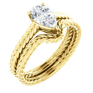CZ Wedding Set, featuring The Florence engagement ring (Customizable Cathedral-set Pear Cut Solitaire with Vintage Braided Metal Band) - Image 4