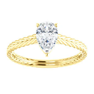 CZ Wedding Set, featuring The Florence engagement ring (Customizable Cathedral-set Pear Cut Solitaire with Vintage Braided Metal Band) - Image 7