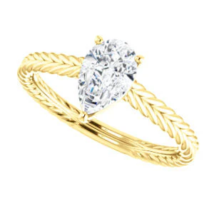 CZ Wedding Set, featuring The Florence engagement ring (Customizable Cathedral-set Pear Cut Solitaire with Vintage Braided Metal Band) - Image 9