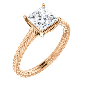 CZ Wedding Set, featuring The Florence engagement ring (Customizable Cathedral-set Princess Cut Solitaire with Vintage Braided Metal Band) - Image 10