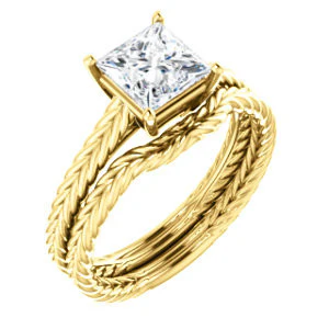 CZ Wedding Set, featuring The Florence engagement ring (Customizable Cathedral-set Princess Cut Solitaire with Vintage Braided Metal Band) - Image 2