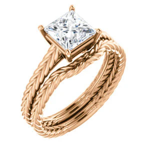 CZ Wedding Set, featuring The Florence engagement ring (Customizable Cathedral-set Princess Cut Solitaire with Vintage Braided Metal Band) - Image 4