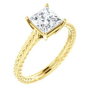 CZ Wedding Set, featuring The Florence engagement ring (Customizable Cathedral-set Princess Cut Solitaire with Vintage Braided Metal Band) - Image 6