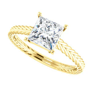 CZ Wedding Set, featuring The Florence engagement ring (Customizable Cathedral-set Princess Cut Solitaire with Vintage Braided Metal Band) - Image 9
