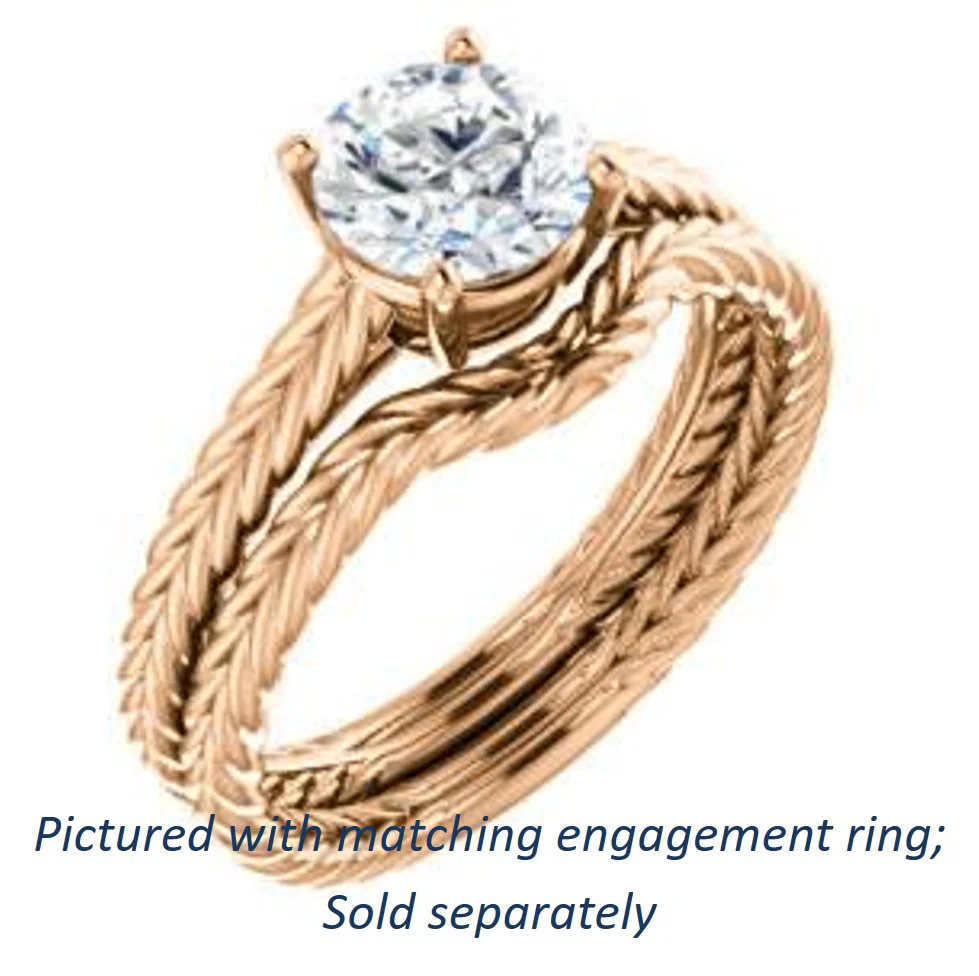 CZ Wedding Set, featuring The Florence engagement ring (Customizable Cathedral-set Round Cut Solitaire with Vintage Braided Metal Band) - Image 14