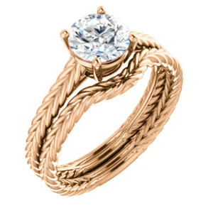 CZ Wedding Set, featuring The Florence engagement ring (Customizable Cathedral-set Round Cut Solitaire with Vintage Braided Metal Band) - Image 4