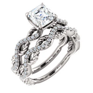 CZ Wedding Set, featuring The Janneth engagement ring (Customizable Asscher Cut Design with Twisting Rope-Pavé Split Band) - Image 4