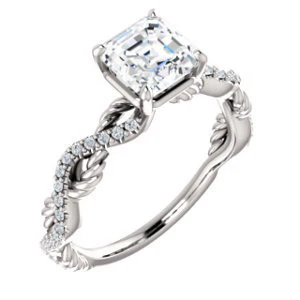CZ Wedding Set, featuring The Janneth engagement ring (Customizable Asscher Cut Design with Twisting Rope-Pavé Split Band) - Image 5