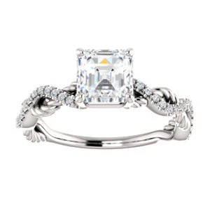 CZ Wedding Set, featuring The Janneth engagement ring (Customizable Asscher Cut Design with Twisting Rope-Pavé Split Band) - Image 6