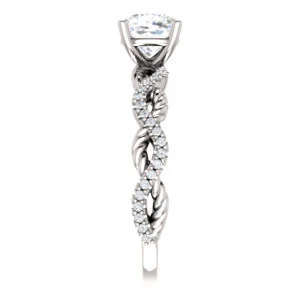 CZ Wedding Set, featuring The Janneth engagement ring (Customizable Cushion Cut Design with Twisting Rope-Pavé Split Band) - Image 3