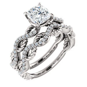 CZ Wedding Set, featuring The Janneth engagement ring (Customizable Cushion Cut Design with Twisting Rope-Pavé Split Band) - Image 4